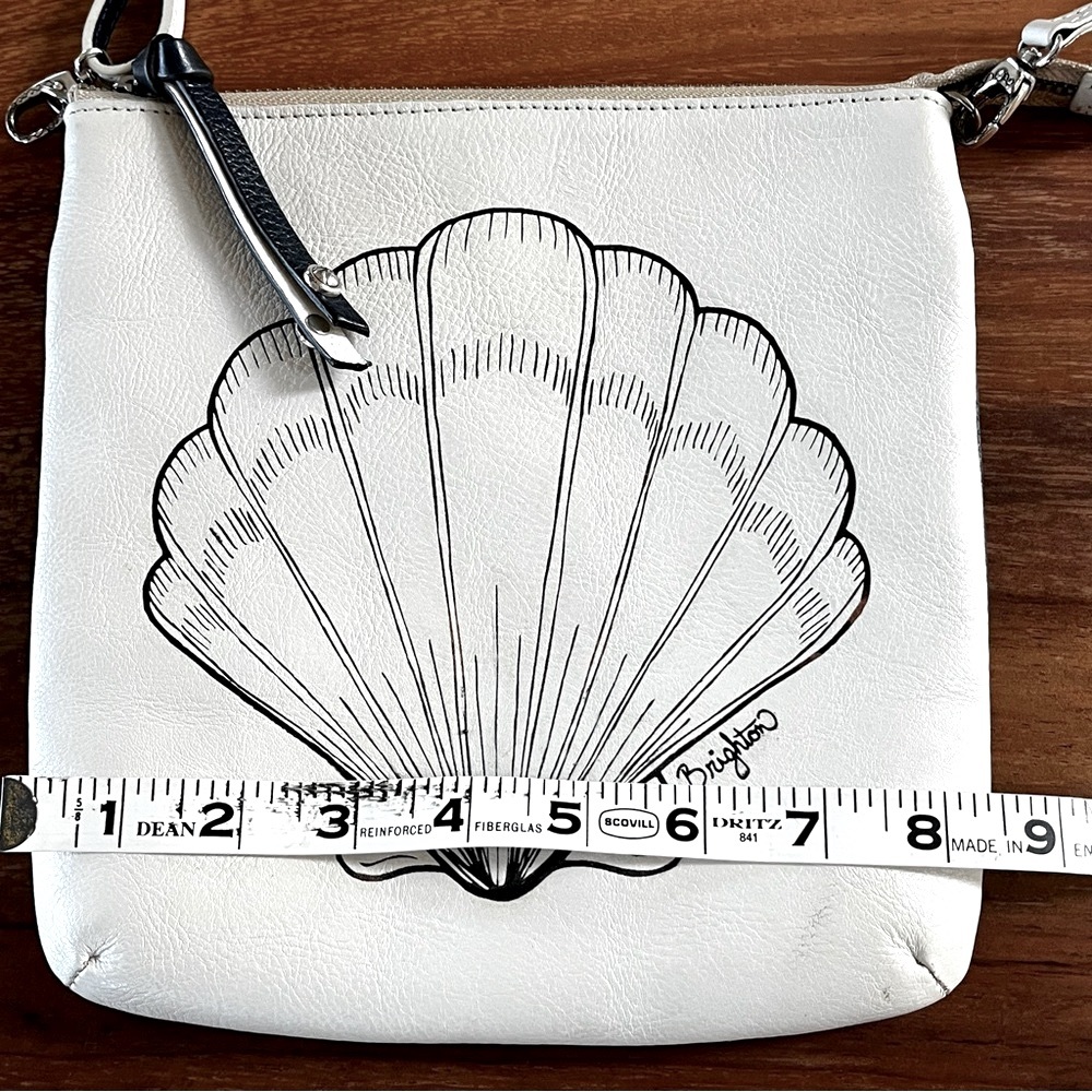 BRIGHTON Leather Mini Crossbody Bag |Seashell Graphic | Cream Navy Coastal Chic - Picture 12 of 16